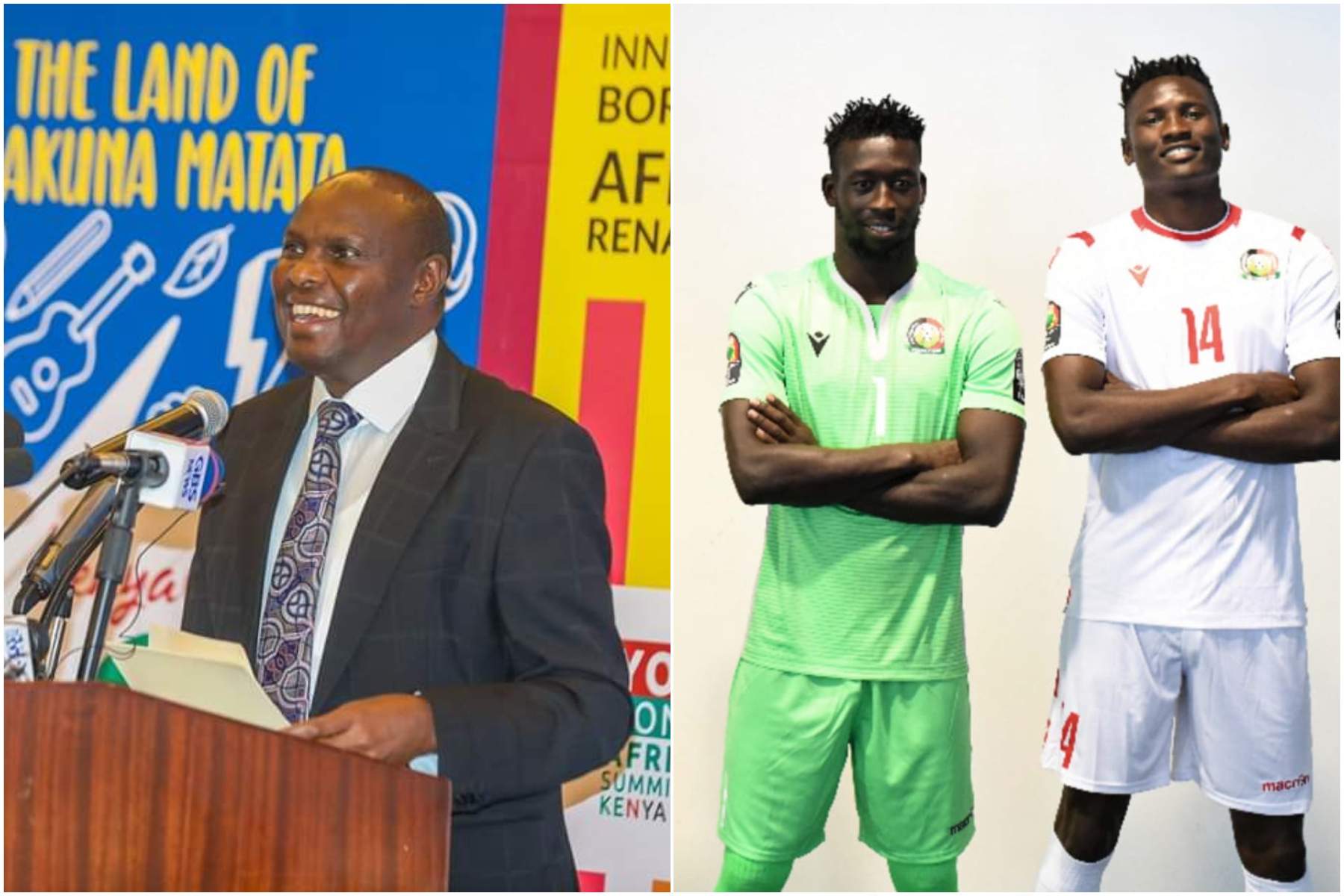 Photocollage of Head of Public Service Felix Koskei and Harambee Stars players.